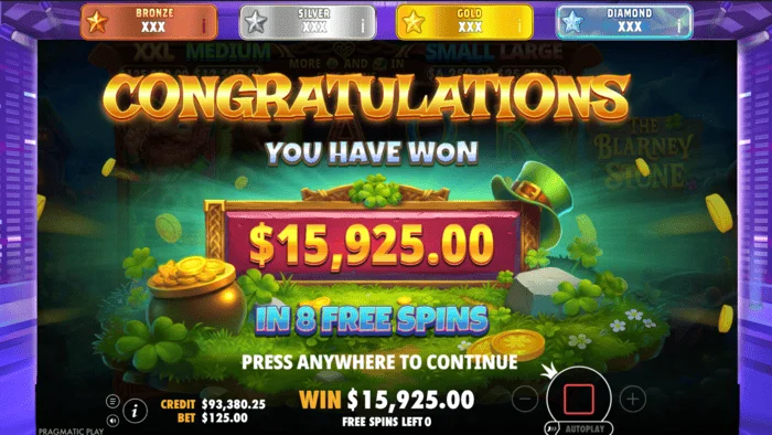The Blarney Stone - ukupni dobitak u bonus rundi